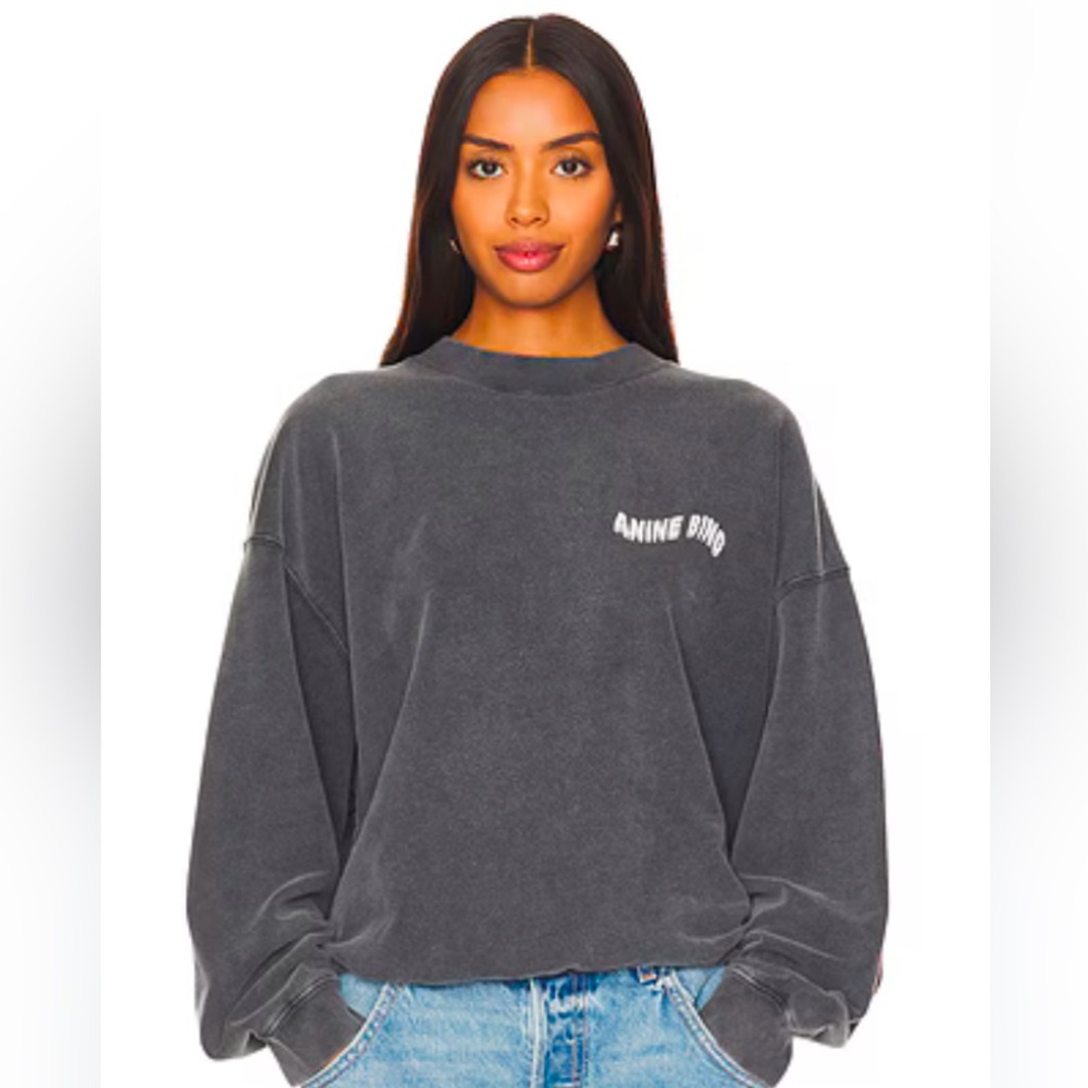 Anine Bing Jaci Daydreams Sweatshirt in Washed Black size smalll